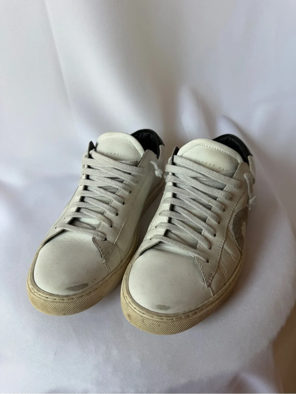 Oliver Cabell White Leather Sneakers with Black Heel